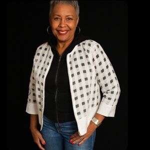 Elegant Plaid sheer Jacket  White‎ SZ  P/M